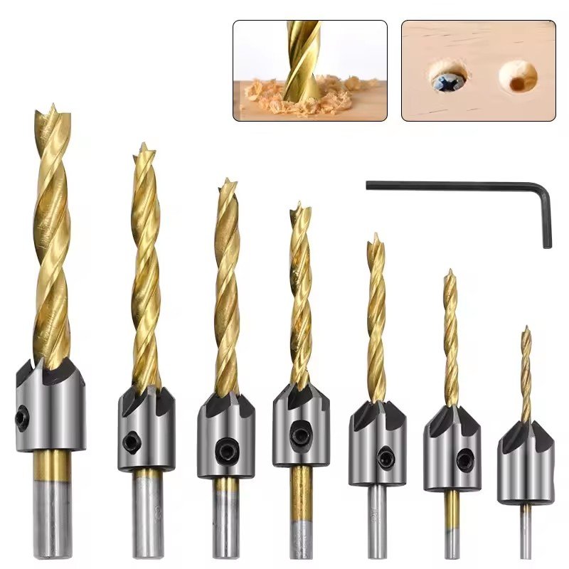7Pcs 3-10mm Countersink Drill Bit Set for Wood Carpentry Chamfer Boring Woodworking Tool