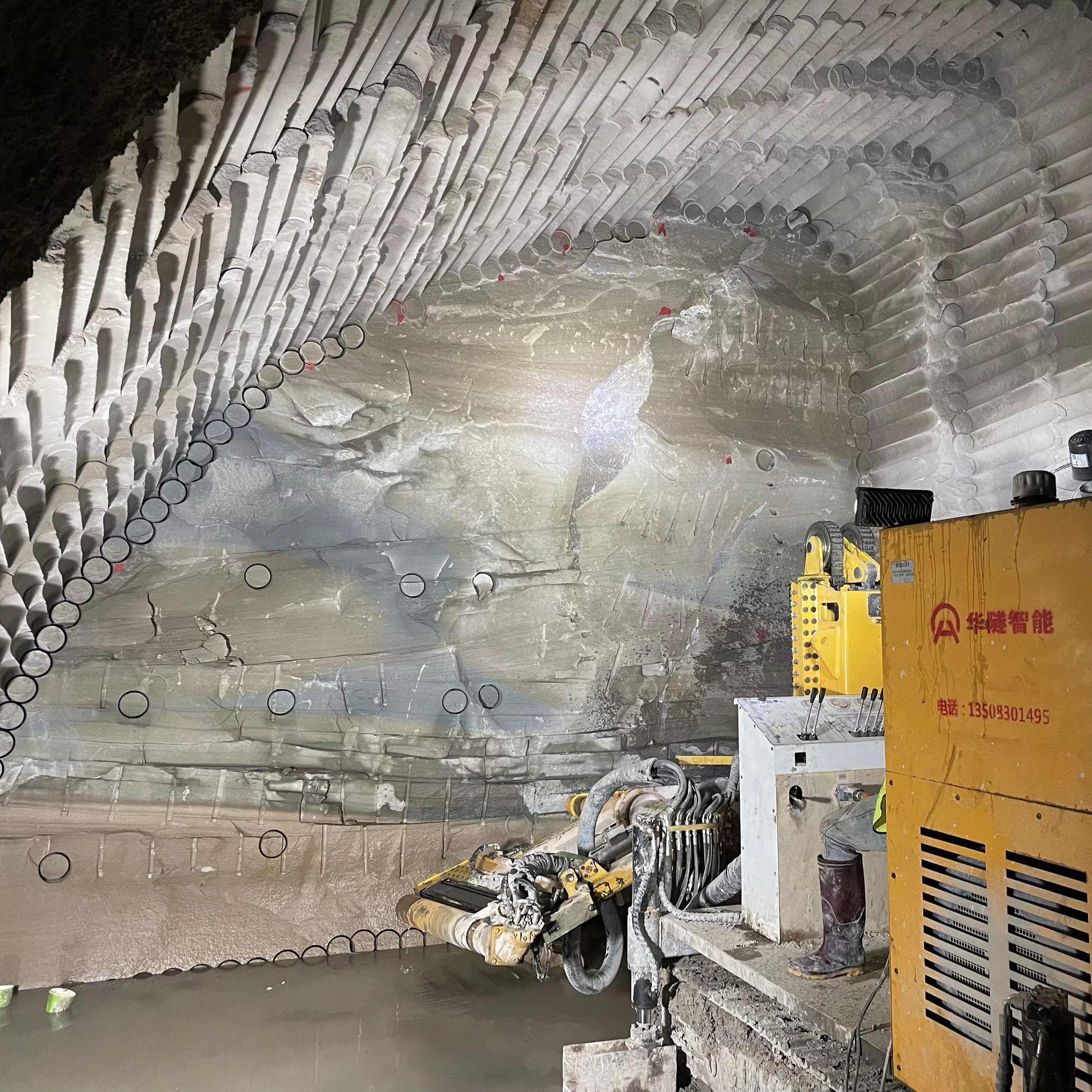 A tunnel drilling and coring machine with a diesel engine for independent movement