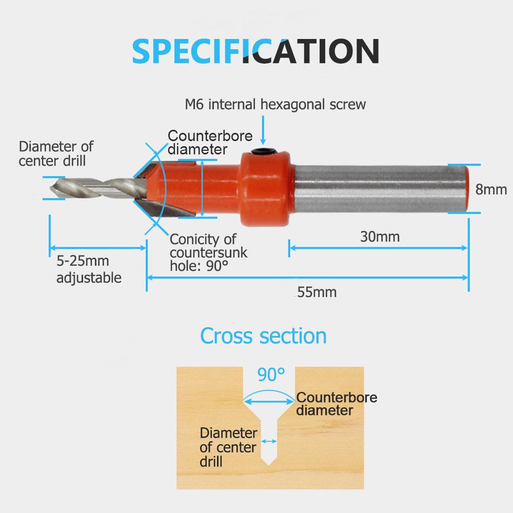 Countersink drill bits high carbon steel straight shank 90 degrees chamfer countersunk screw hole drilling tools