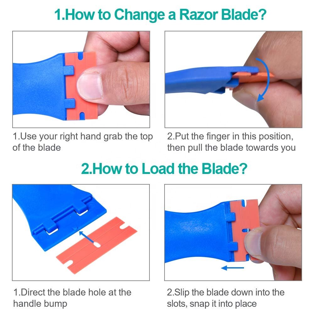 Floor Razor Blade Scraper with 100 PCS Extra Blade Plastic Scraper Tool for Window Cleaning