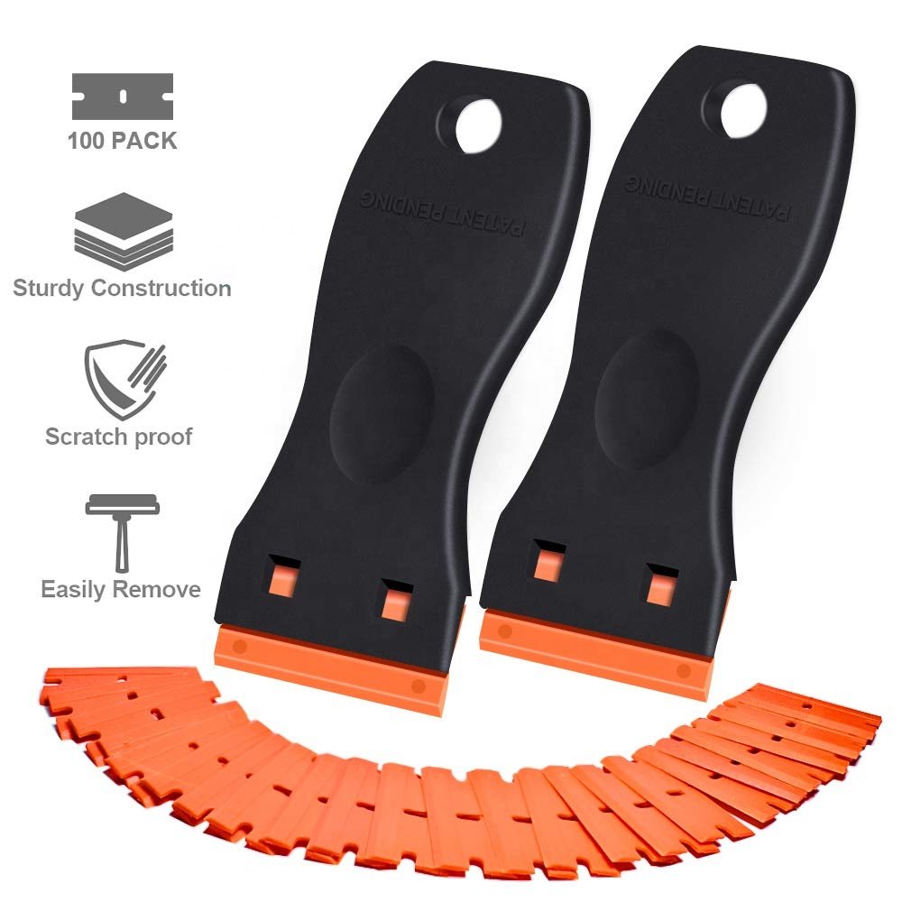 Floor Razor Blade Scraper with 100 PCS Extra Blade Plastic Scraper Tool for Window Cleaning