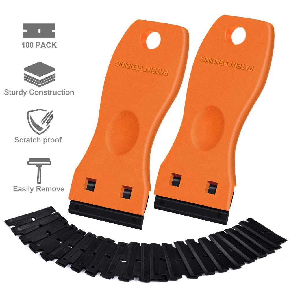 Floor Razor Blade Scraper with 100 PCS Extra Blade Plastic Scraper Tool for Window Cleaning