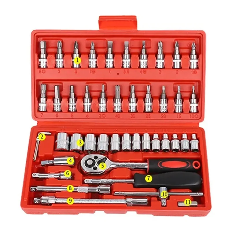 Professional 46-piece Home Car Repair Tool Set Including Grinders Drills Screwdrivers Hand Tools Combination Hard Case 1 Set GOF