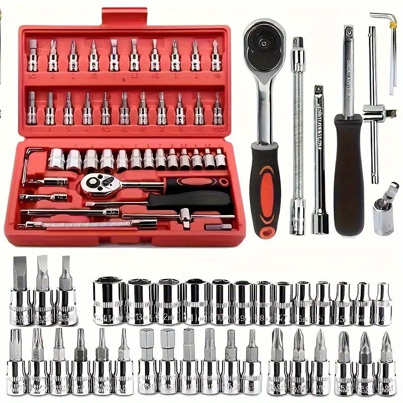 Professional 46-piece Home Car Repair Tool Set Including Grinders Drills Screwdrivers Hand Tools Combination Hard Case 1 Set GOF