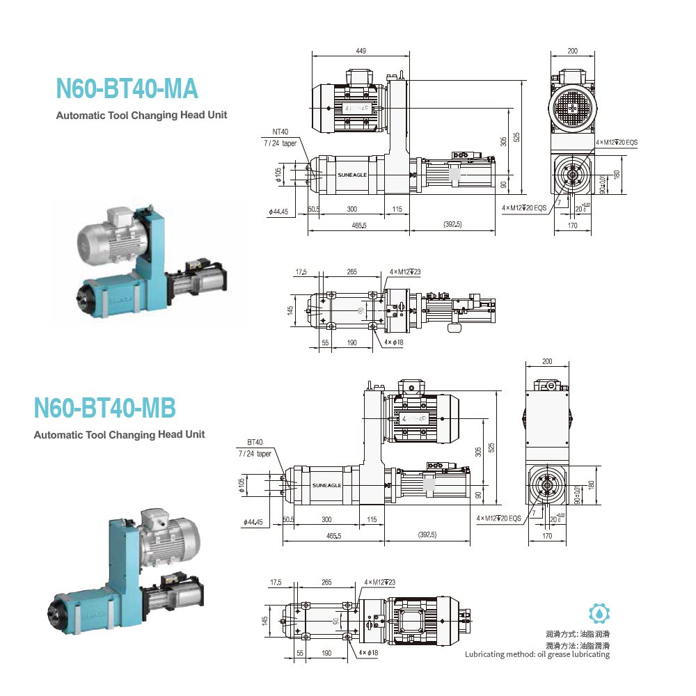 N60-BT40 coolant through cnc lathe bt40 atc automatic tool change spindle head unit