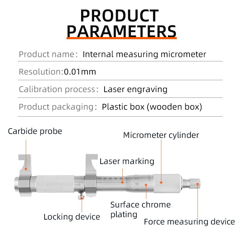 Inside Micrometer Hole Bore Internal Diameter Gauge 5-30/25-50/50-75/75-100mm Range 0.01mm Precision measuring tool