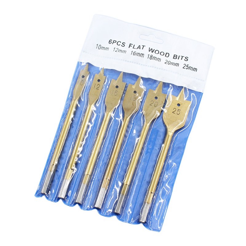 High Quality Wood Flat Drill Bit Set for Woodworking 6PCS Titanium Coated Hex Shank Carbon Steel spade drill bit set