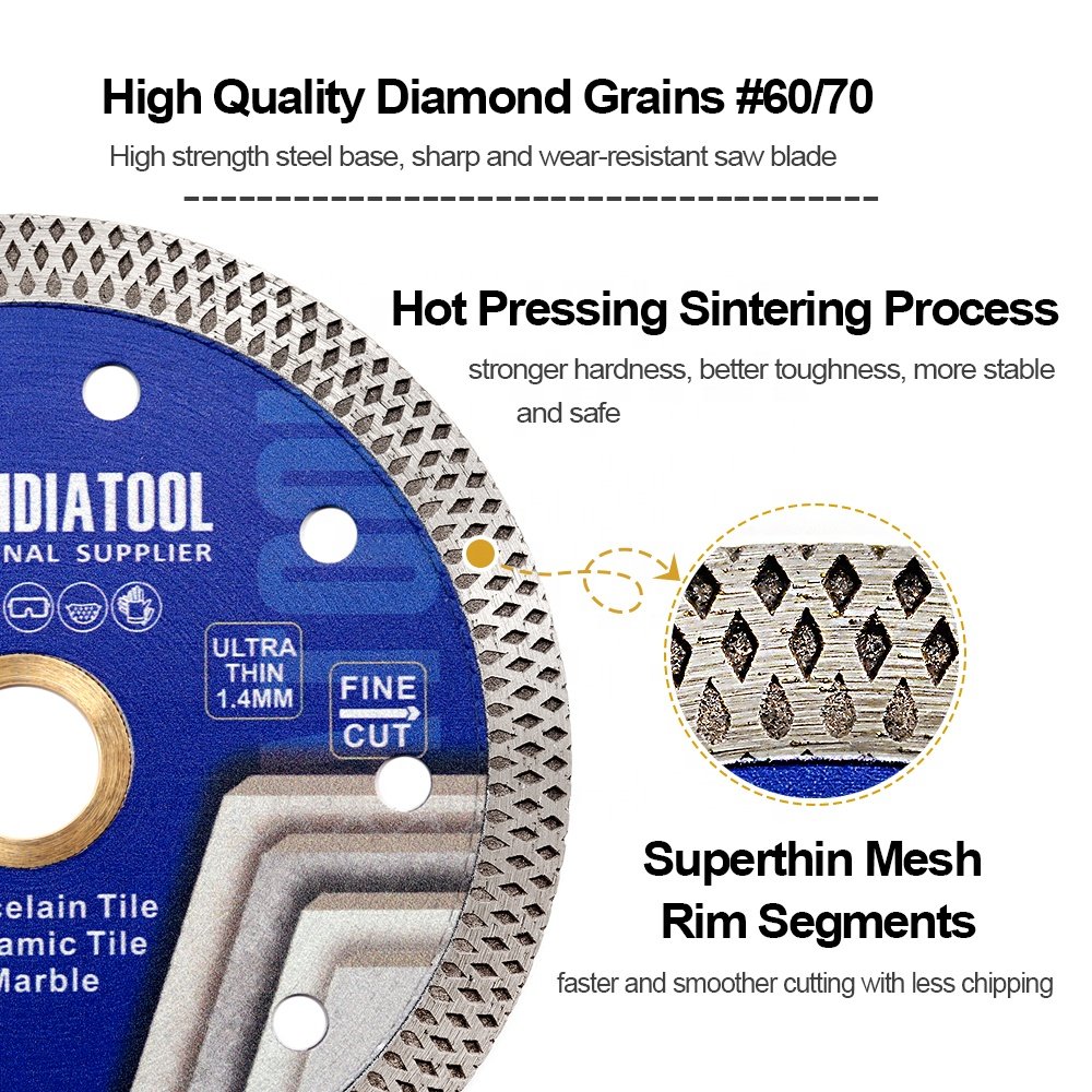 Dia4''/4.5''/5'' Hot Pressed "X" Rim Turbo Mesh ultra thin Diamond Saw Blade for Grinder Circular Saw Blade diamond Cutting Disc