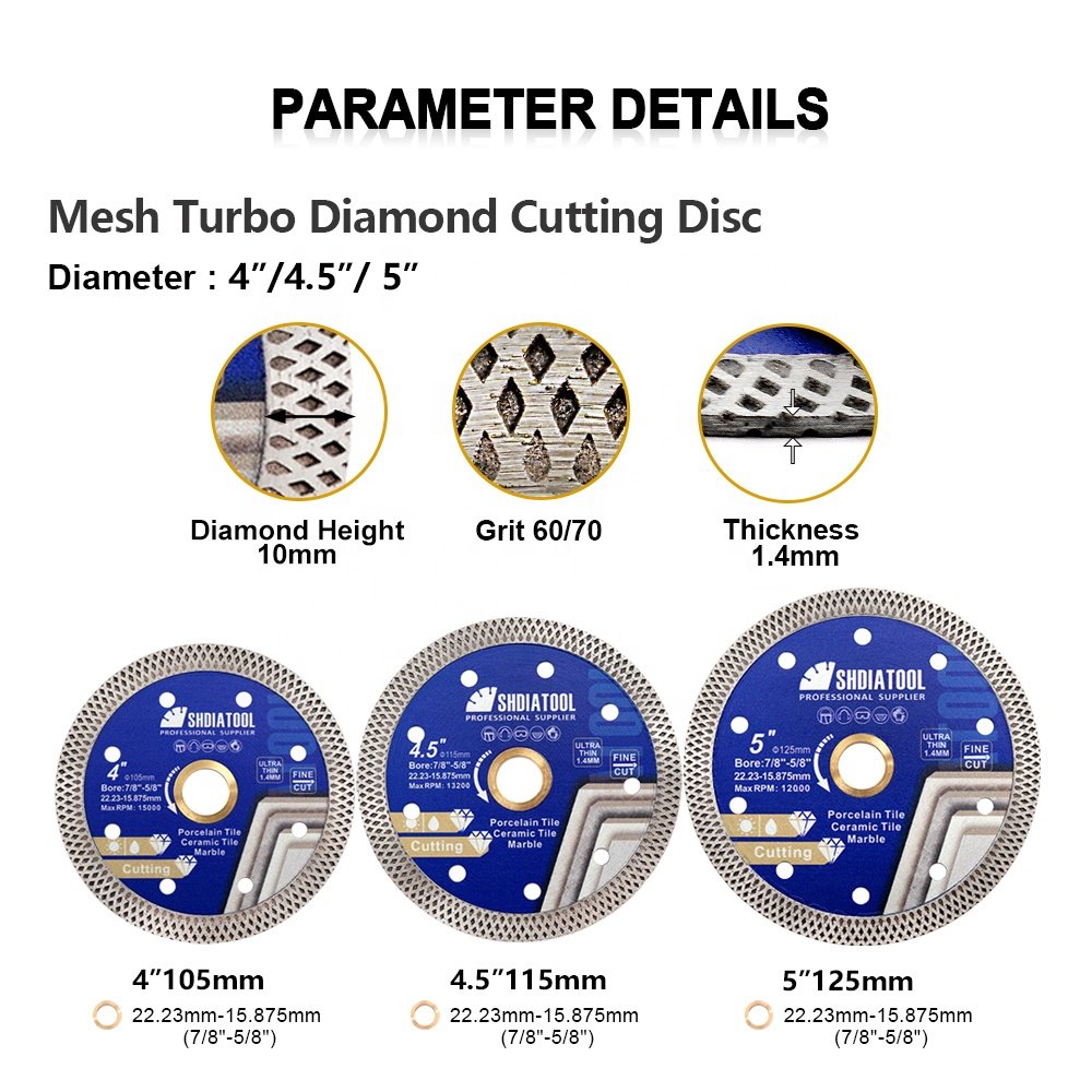 Dia4''/4.5''/5'' Hot Pressed "X" Rim Turbo Mesh ultra thin Diamond Saw Blade for Grinder Circular Saw Blade diamond Cutting Disc