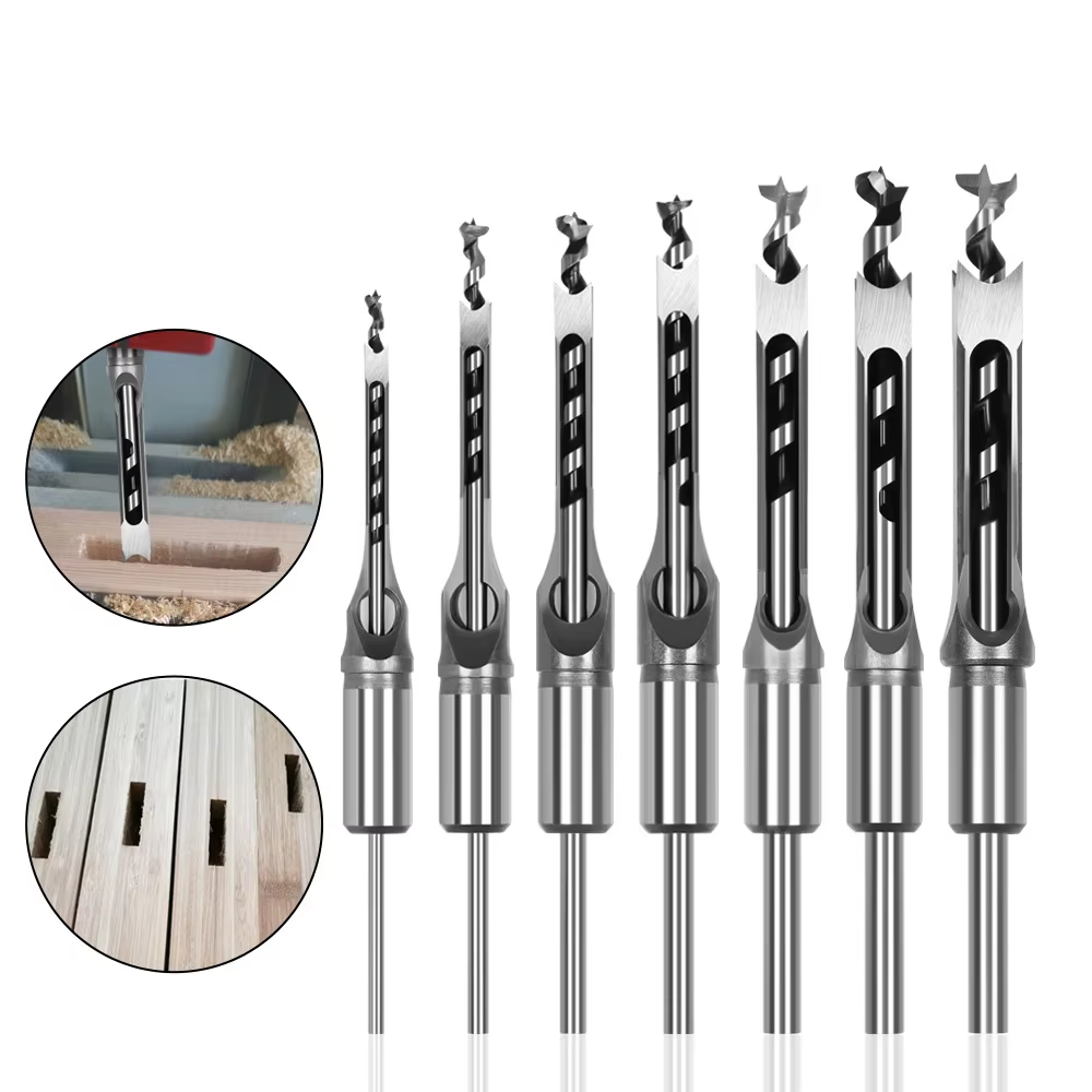 Square Drill Bit Set for Woodworking Hollow Chisel Mortising Bits Wood Drill Bits Available in Various Types and Sizes