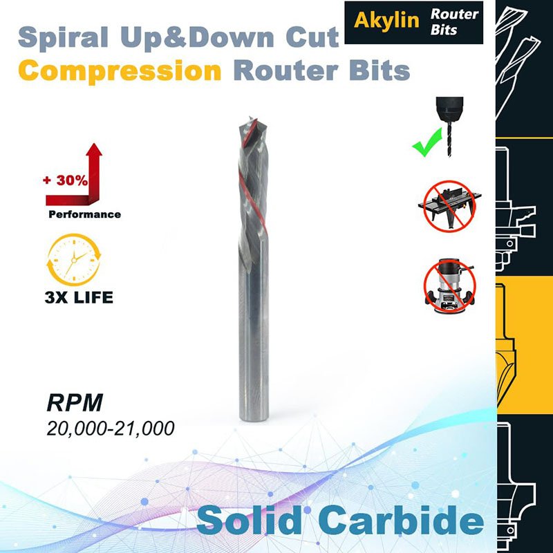 custom Compression Router Bits 2 Flute CNC End Mill Up Down Cut Spiral Bit for Wood Plunging Dadoing Routing carbide end mill 2f