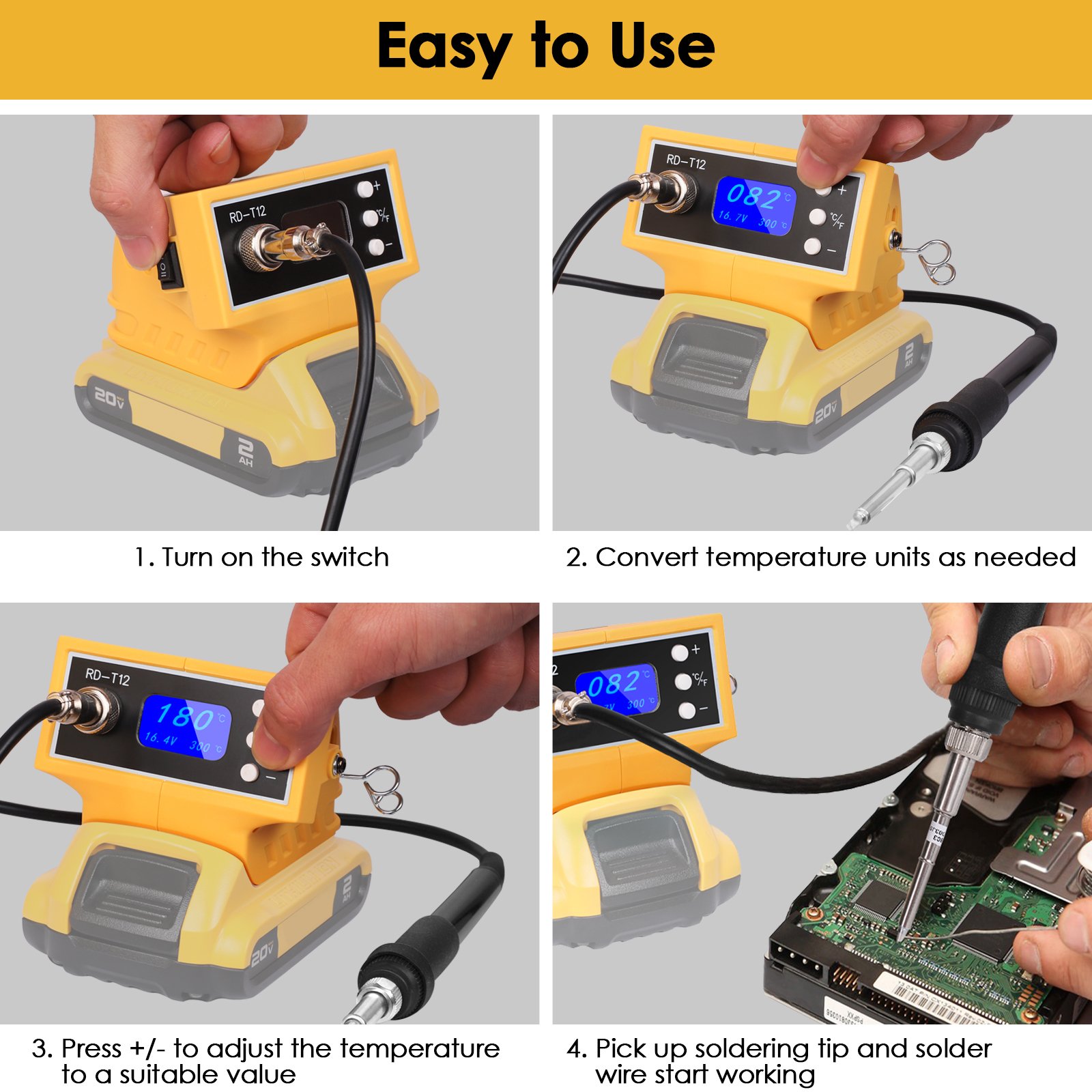 Mellif Cordless Soldering Station iron Station for Dewalt 20V Max Battery (Bare Tool)