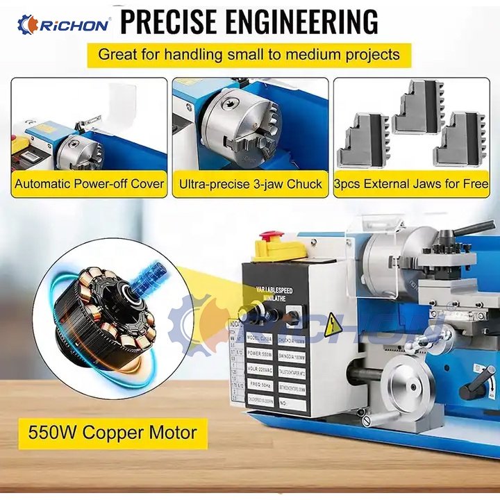 7x14 Mini Lathe Metal Turning Lathe spindle bore 32mm 550W factory directly sell Mini Metal Bench Lathe Machine
