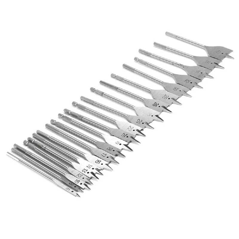 Flat Wood Drill Bit Set Metric 6mm-38mm Holes Woodworking Boring Tool Hex Shank