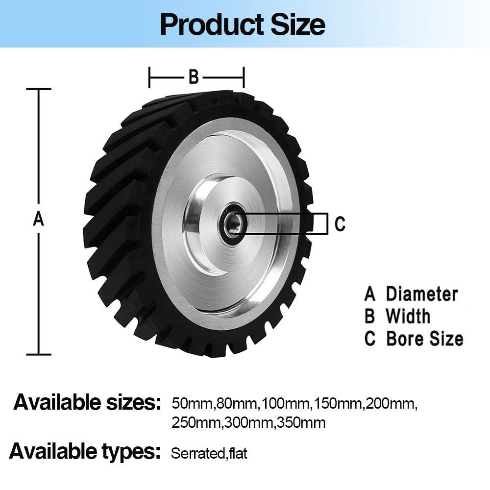 RUIZUAN 200 250 300mm Serrated Belt Grinder Contact Wheel Bore 20mm Rubber Wheel for Abrasive Grinding Belt With Bearing