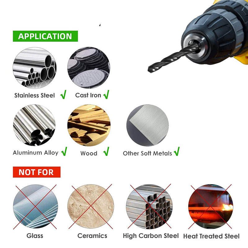High Speed Steel Coated Black Straight Round Shank Metal Wood Drilling Twist Drill Bits With 118 Degree Split Point