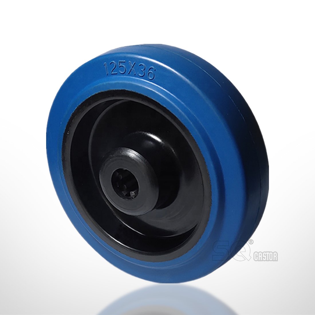 Blue Elastic Rubber Wheel 250mm 500kg Load Roller Bearing