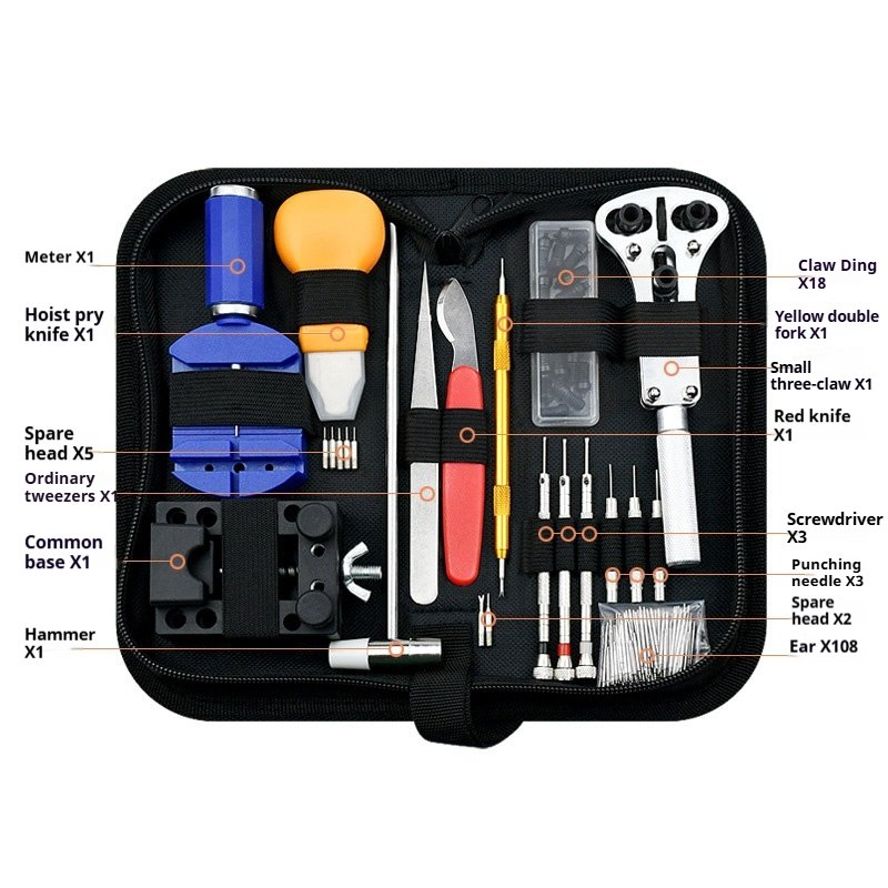 147pcs portable diy watch repair tool kit Spring Bar Tool, Replace Battery, Band Remover Base Opener professional repair set