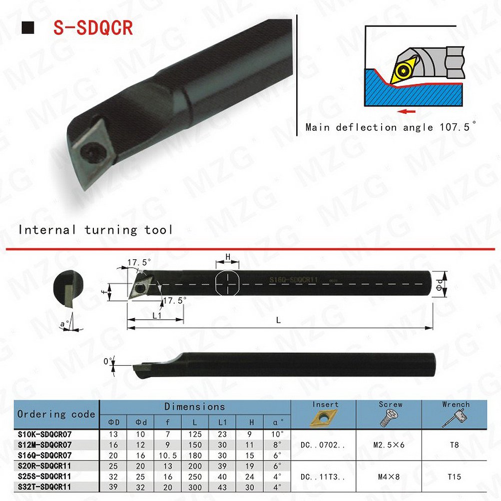 Maifix CNC Lathe Metal Cutter SDQCR Screw Boring Bar Internal Turning Stainless Steel Carbide Holder with DC Inserts