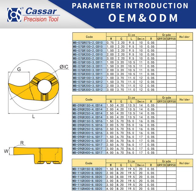 Cassar MB07/09/11 GR928 Comma Small Grooving Inserts Tungsten Carbide cnc lathe machine cutter tools