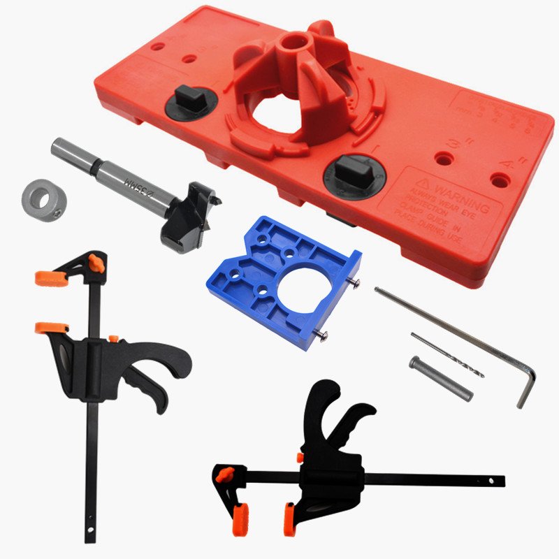 35mm Hinge Jig Boring Hole Drill Guide Locator Wood Cutter Carpenter Woodworking Tools with 2 F clips and a keyhole locator