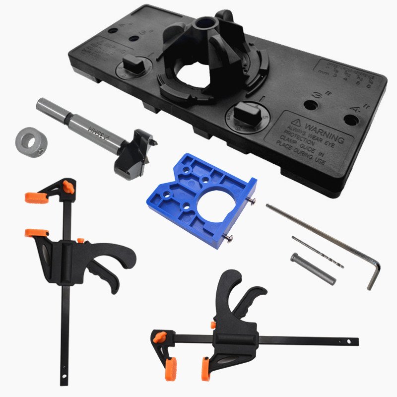 35mm Hinge Jig Boring Hole Drill Guide Locator Wood Cutter Carpenter Woodworking Tools with 2 F clips and a keyhole locator