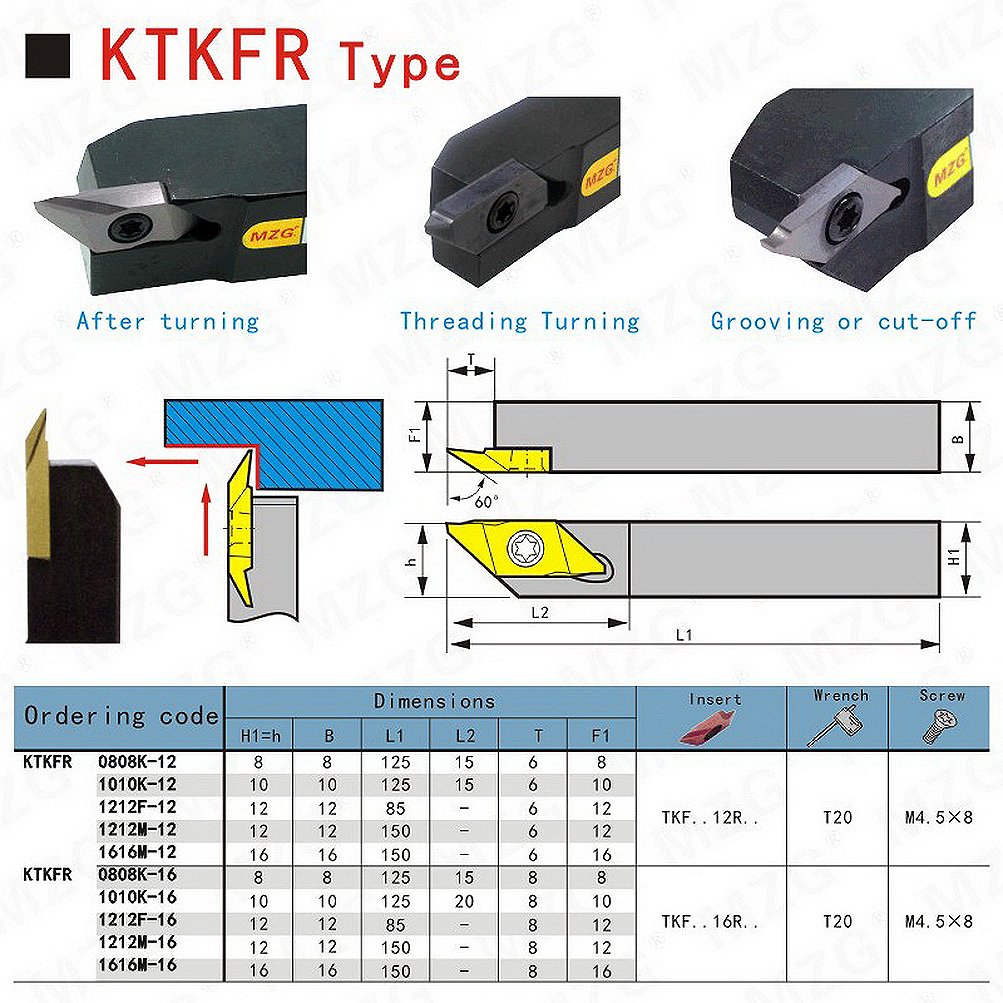 Maifix KTKFR1212 1010 0810mm Tool holder KTKFR CNC Lathe Boring Bar Parting TKF Insert External Grooving Turning Tool Holder
