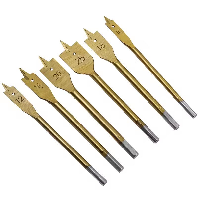 6pcs Titanium Coated Hexagonal Shank Spade Drill Bits Set Flat Boring Drill Bits Wood Drill Bits Power Tools