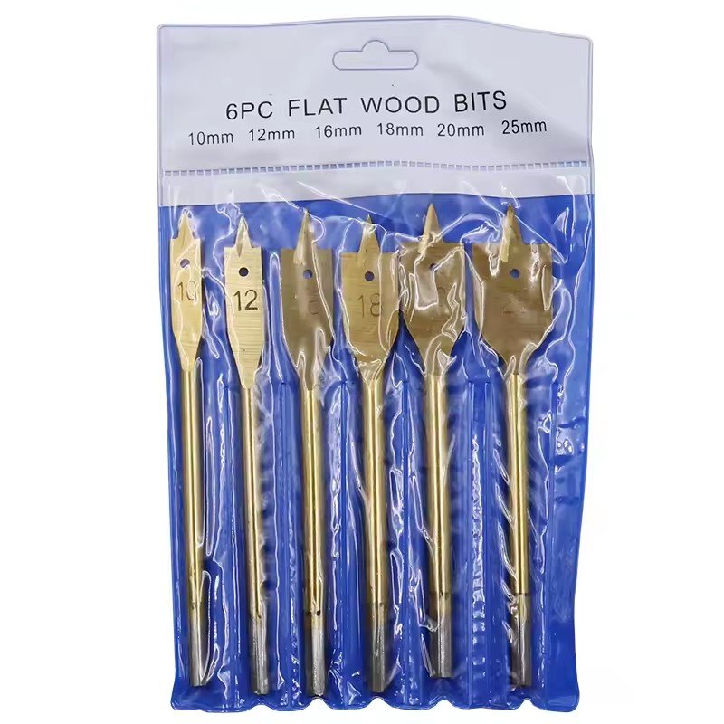 6pcs Titanium Coated Hexagonal Shank Spade Drill Bits Set Flat Boring Drill Bits Wood Drill Bits Power Tools