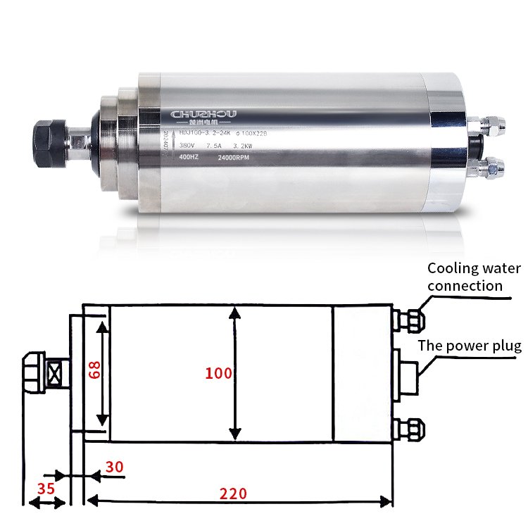 3KW Machine Tools Accessories Water Cooled Motor ER20 100mm Cnc Router High Frequency Wood Working Spindle For Metal Milling