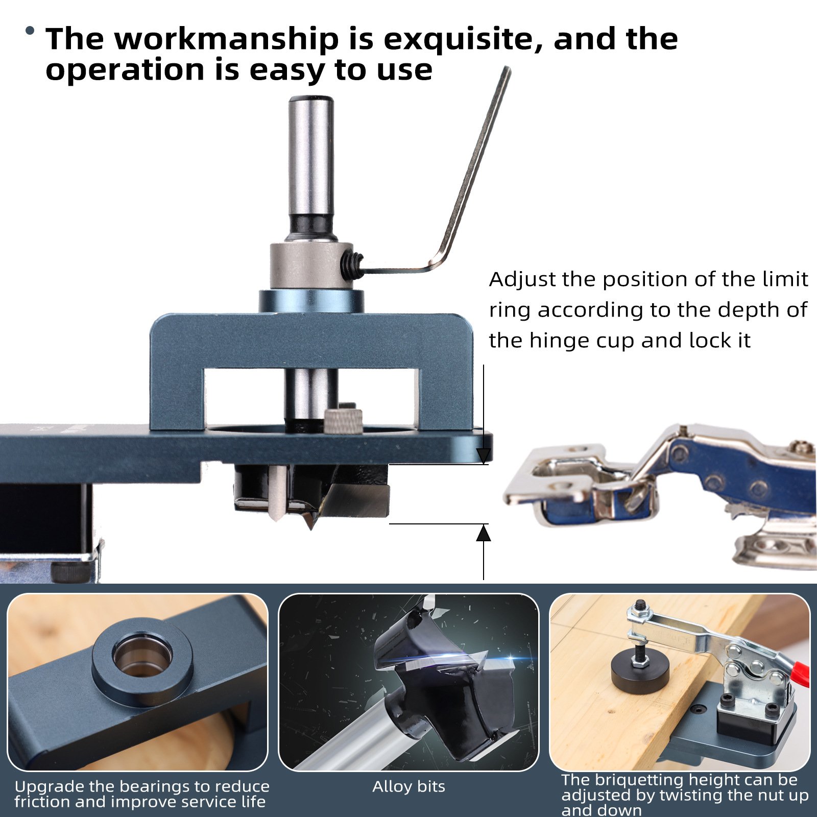 Woodworking Upgrade 35mm Concealed Hinge Jig Kit Hinge Boring Jig Drilling Guide Locator for Face Frame Cabinet Cupboard Tools