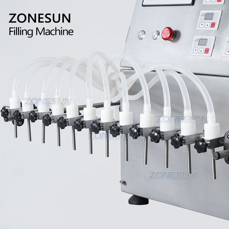 ZONESUN ZS-DPYT12P 12 Heads Semi Automatic Diaphragm Pump Juice Liquid Bottle Filling Machine