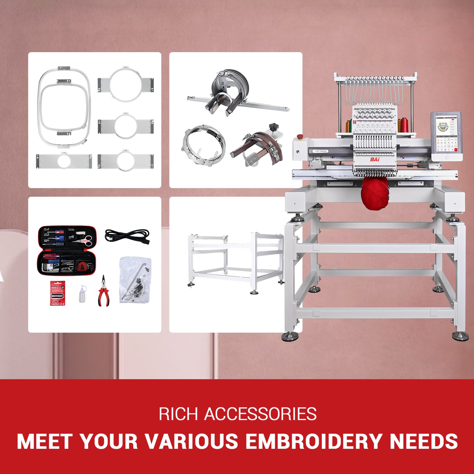 BAi 1 head personalized 3D home computerized embroidery machine for sale