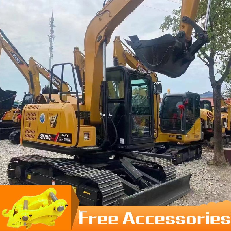 Chinese Used Excavator Sany SY75 Mini Second Hand Crawler Excavator Construction Machine Digger Machinery Mini Loader for Sale