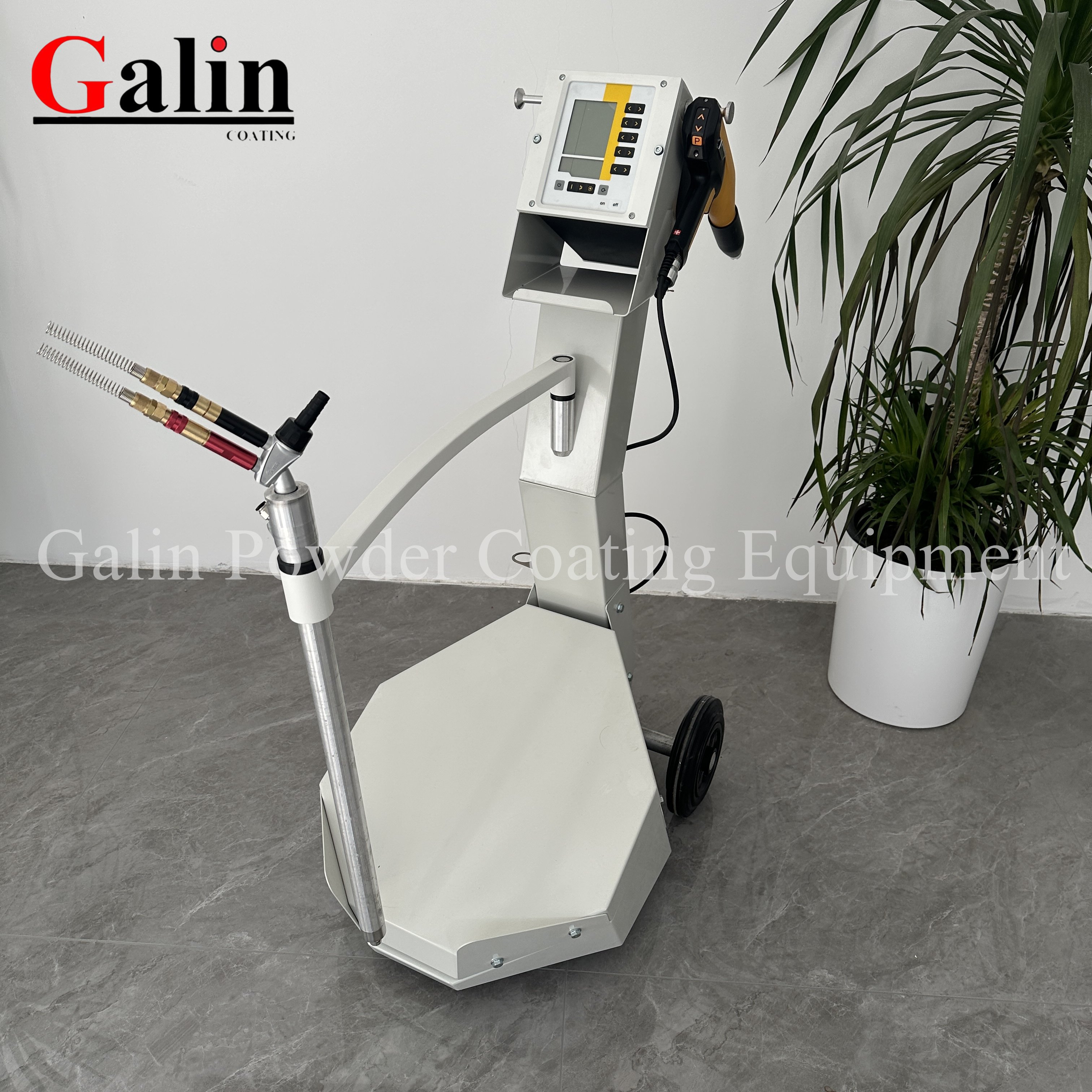 Galin OPT 02 PRO B Manual Vibrate Box Feed Electrostatic Powder Coating Machine with spray gun remote control wheels