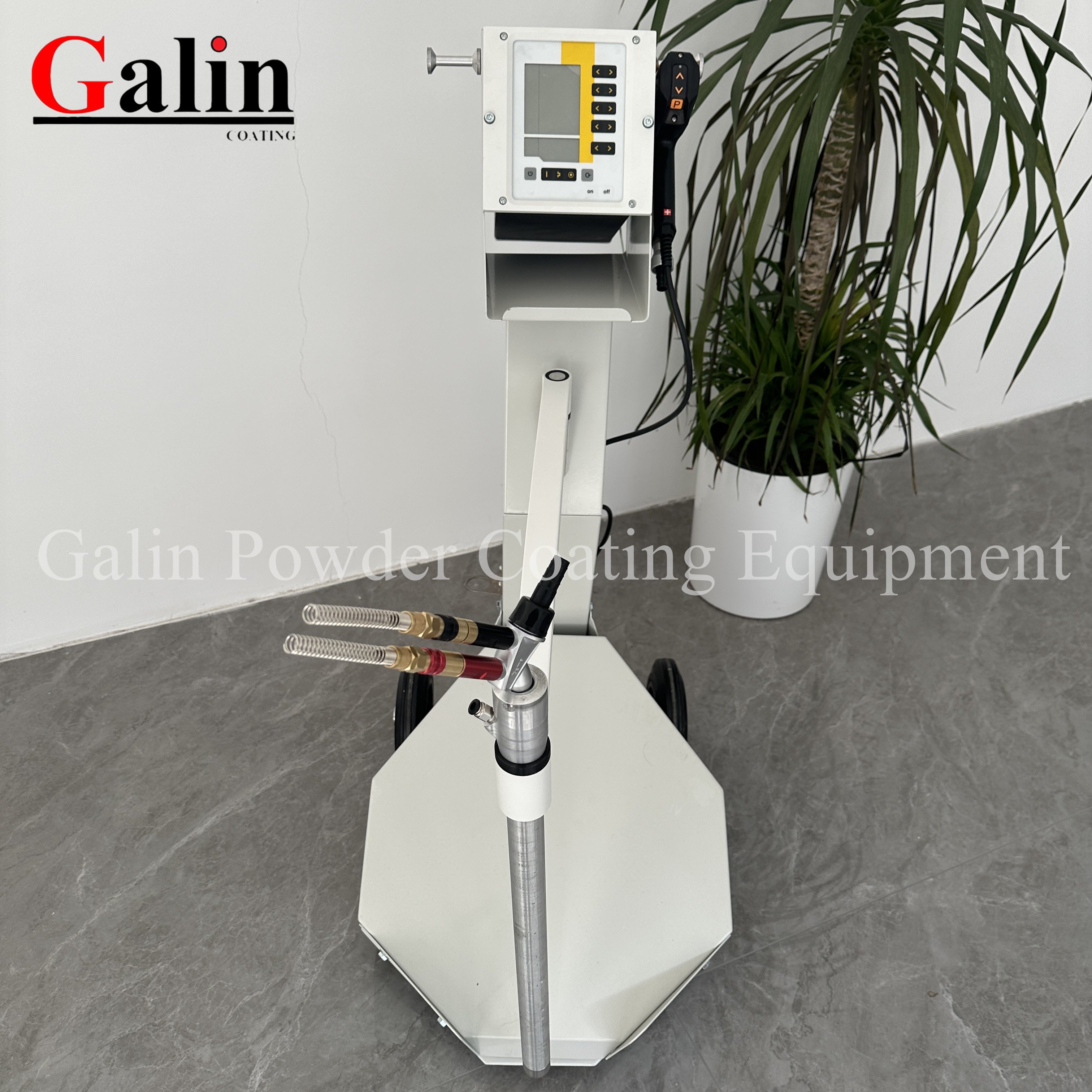 Galin OPT 02 PRO B Manual Vibrate Box Feed Electrostatic Powder Coating Machine with spray gun remote control wheels