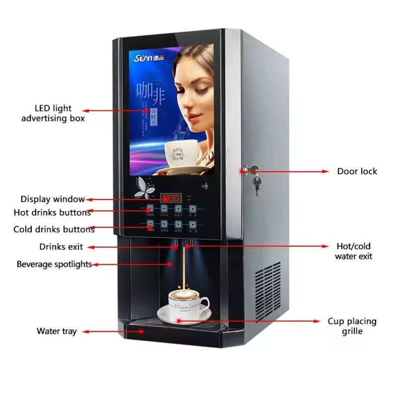 Fully Automatic Outdoor Street Bean to Cup Commercial Hot Coffee Vending Machine New Condition Used in Restaurants Table Top Use