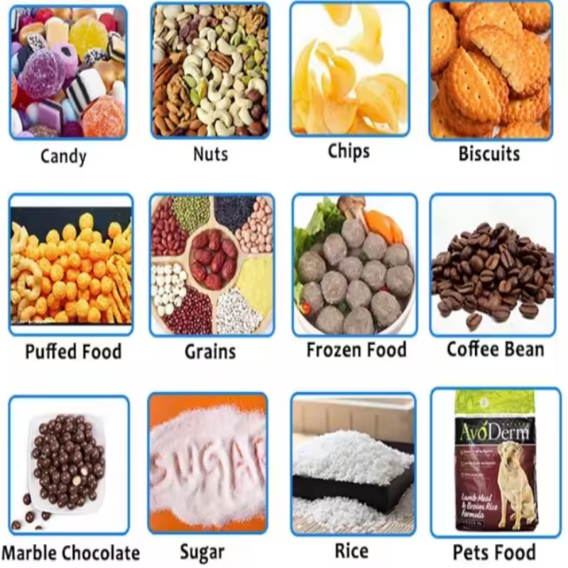 Semi-auto Chain Bucket Biscuits Meatball Dumplings Fruit Chips Puffy Grain Frozen Food Filling Sealing Packing Packaging Machine