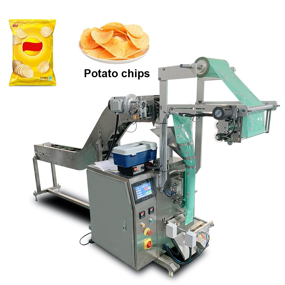 Semi-auto Chain Bucket Biscuits Meatball Dumplings Fruit Chips Puffy Grain Frozen Food Filling Sealing Packing Packaging Machine