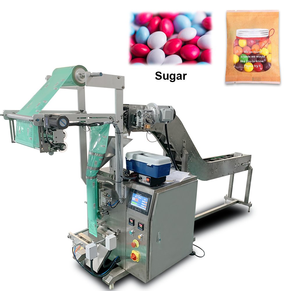 Semi-auto Chain Bucket Biscuits Meatball Dumplings Fruit Chips Puffy Grain Frozen Food Filling Sealing Packing Packaging Machine