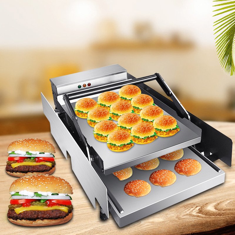 Stainless Steel Burger Bun Toaster Hot Sale Electric Double Layer Hamburger Heating Machine