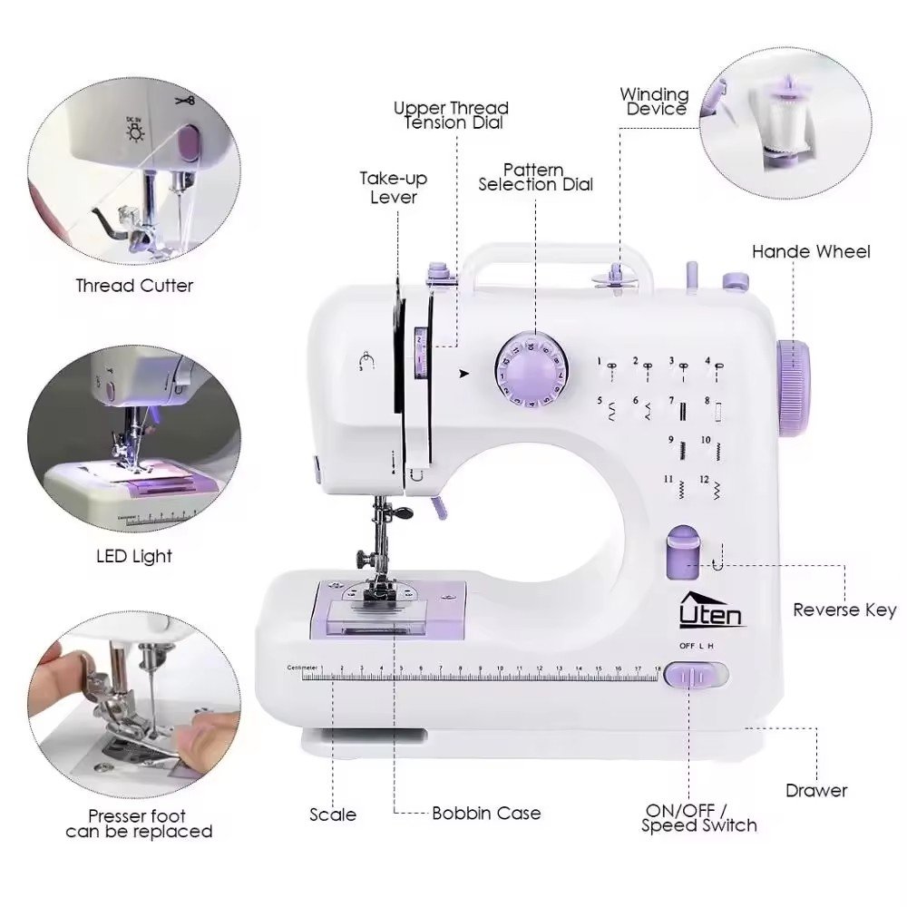 Hot Sales 505 Core Motor Mini Electric Household Sewing Machine Factory Price Various Embroidery Patterns Used Industrial New