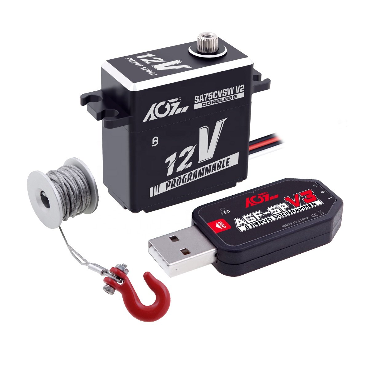 AGFRC SA75CVSW 3S Lipo 45KG 0.09Sec High Torque Metal Gear Programmable Coreless Motor 360 Degree Smart Servo Digital for RC Car