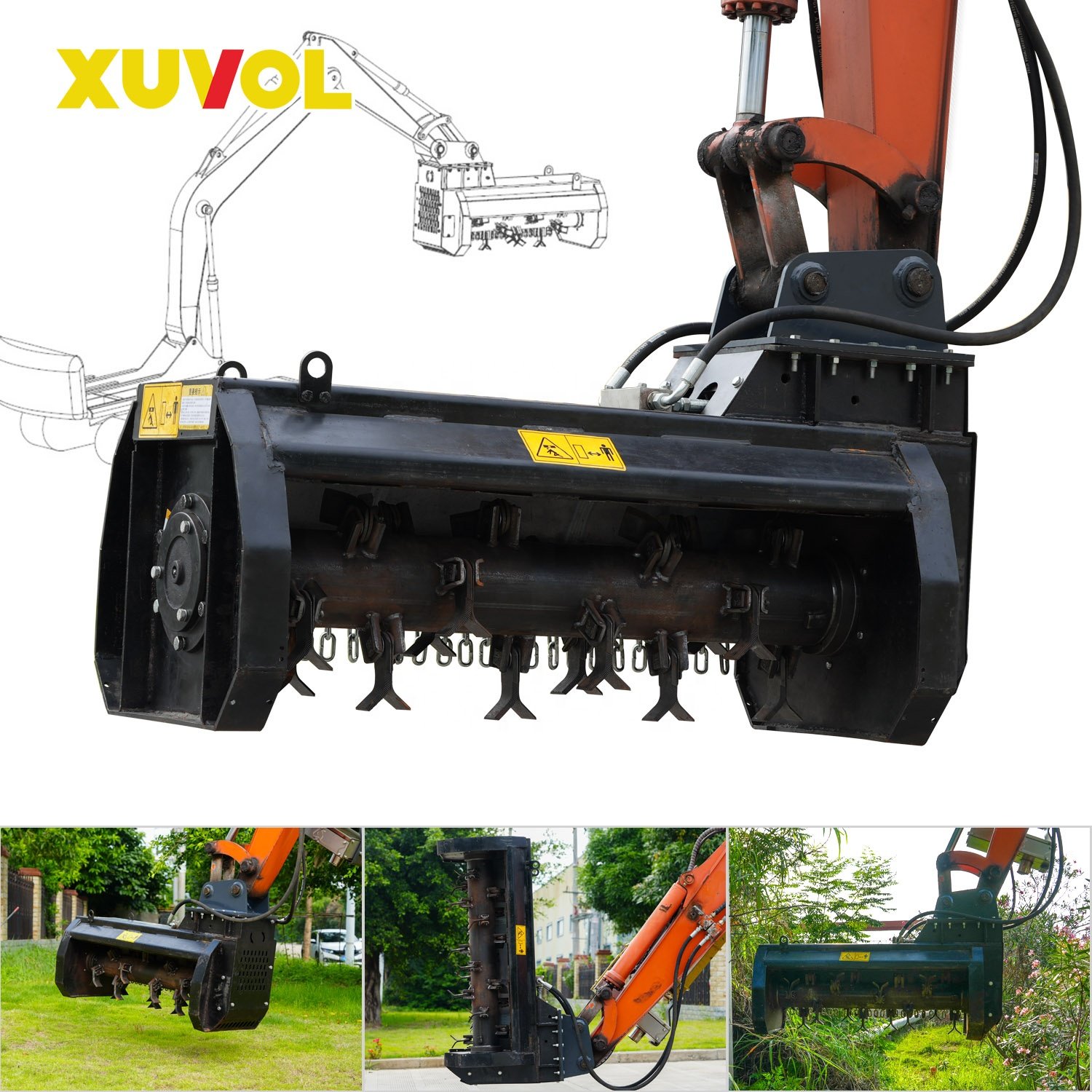 XUVOL XVJ-100CJ Forestry Machinery Factory Customized Hydraulic Brake 7-8 Ton Excavator Grass Cutting Mower Forest Mulcher