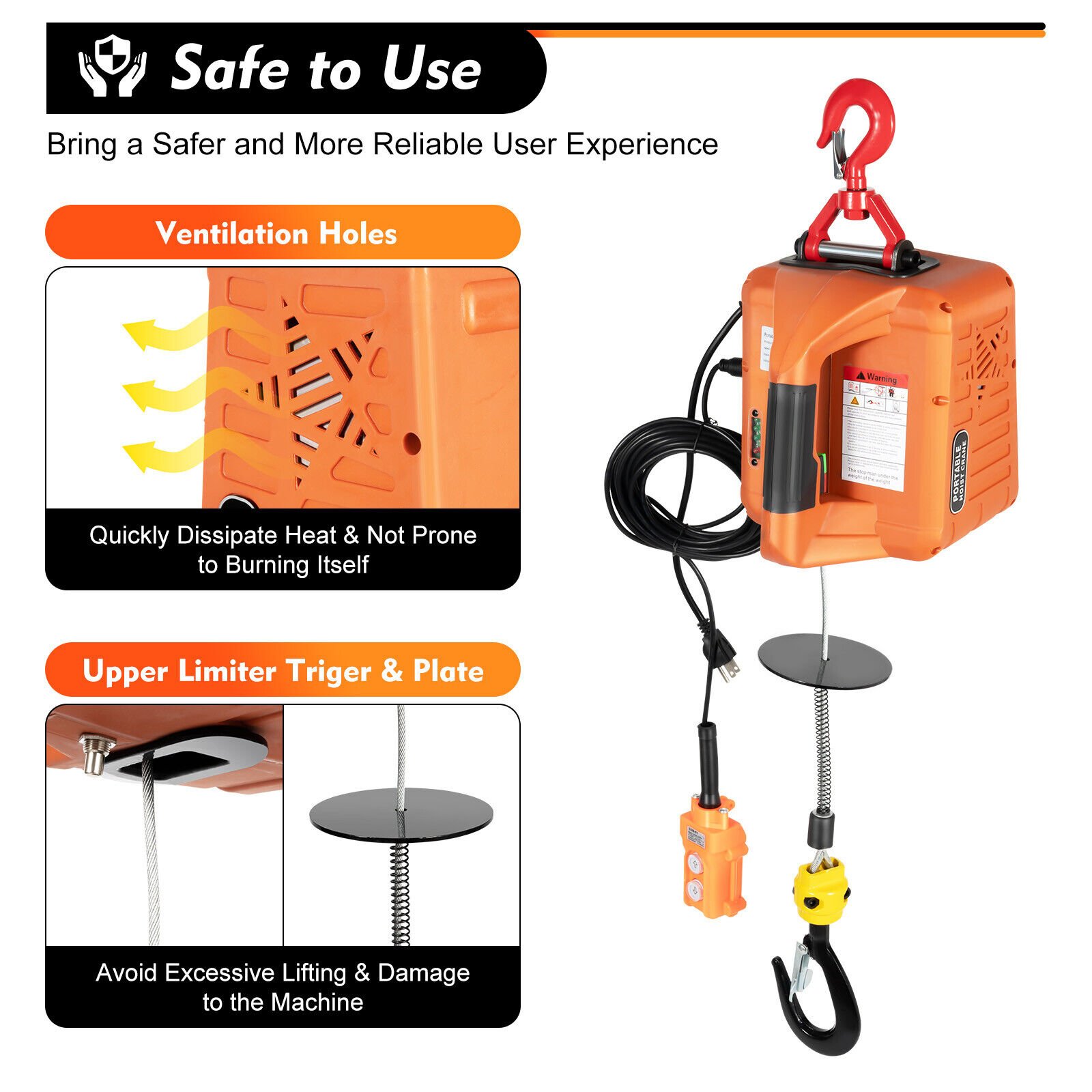 Wire Remote Control 16ft/min Safe to Use Portable Design Portable 3-in-1 Electric Winches 300kg/660lbs Hoist Winch