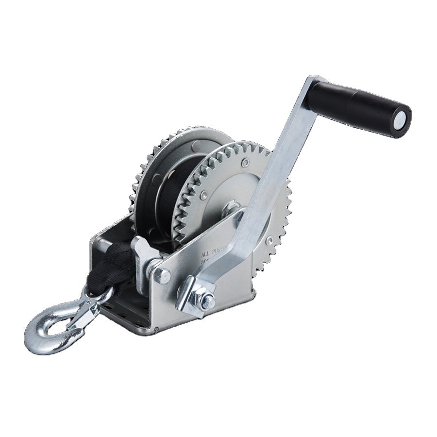 China Manufacturer 800KGS Light Duty Double Gear Hand Winch Trailer Winch With Webbing Strap 1 speed Zinc Plated