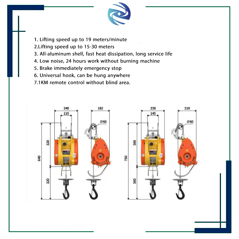 250kg Electric Hoist With 1KM Remote Control Universal Hook Long Lasting Aluminum Housing Portable Electric Mini winch