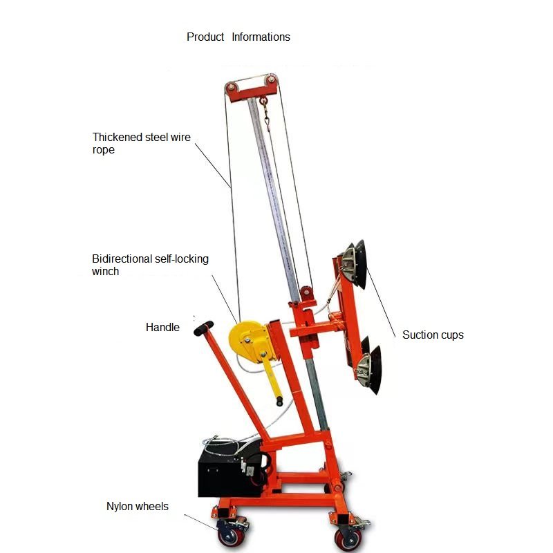 Manual Winch Vacuum Lifter Elevator Sucker Cups Suction Cup Glass Lifter