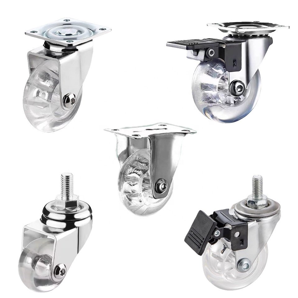 Manufacturer direct sales 2 inch PU transparent casters can rotate 360 degrees with brake odor-free sofa casters