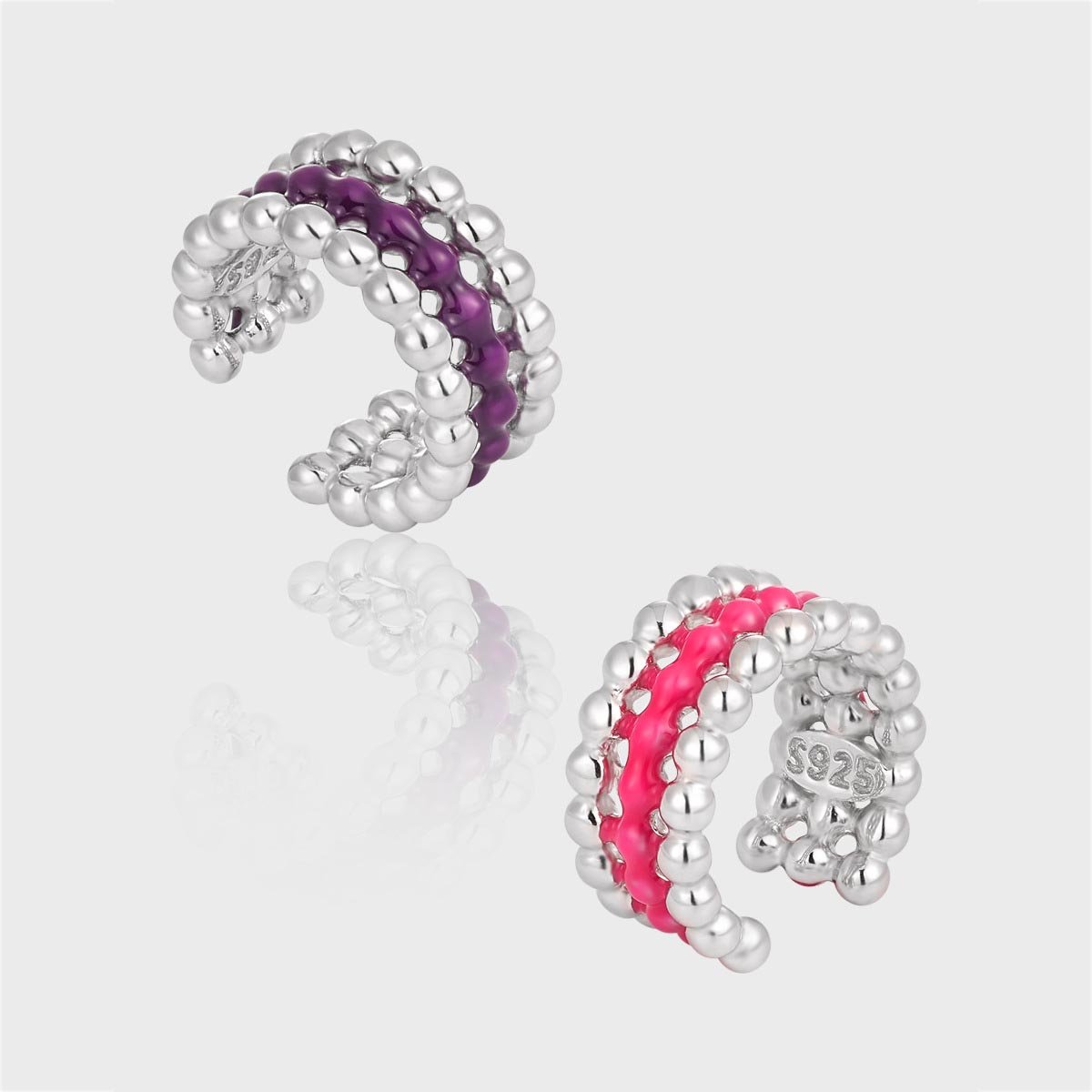 Vewant Fashion 925 Sterling Silver Purple Pink Enamel Cuff Earrings Pendientes De Plata 925 Colored Enamel Cuff Earrings